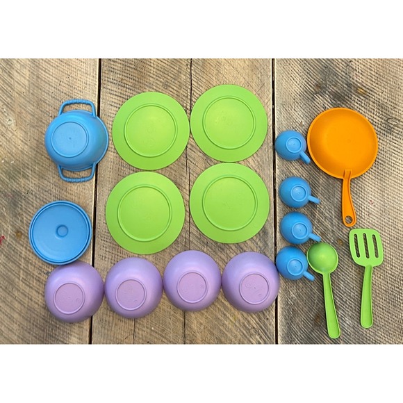 Green Toys Play Kitchen Set Kids OS Multicolor Excellent 17pc Cookware Tableware - Picture 5 of 11